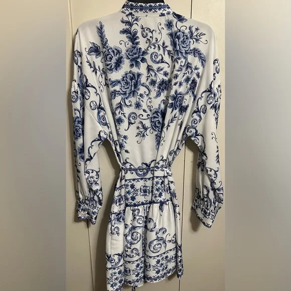 Alex Marie Wren Flor Blue Scroll Long Sleeve Mini Dress size 14 (Large) - Picture 4 of 6